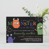 Blue Green Little Monster Halloween Baby shower Kaart (Staand voorkant)