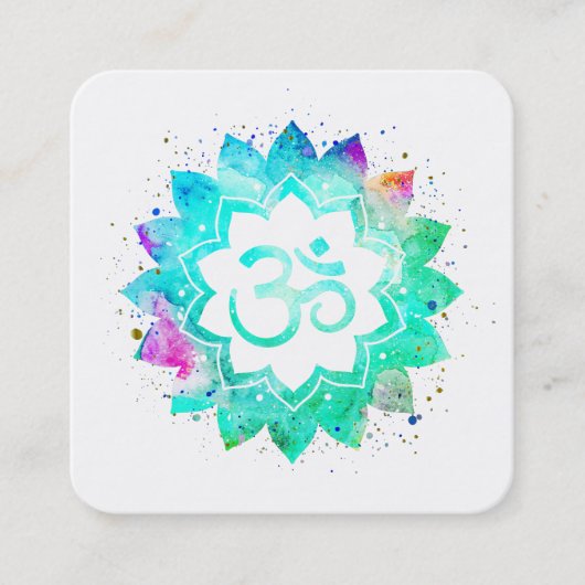 *~* Blue Green Lotus Flower Mandala om aum Symbol Vierkante Visitekaartje (Voorkant)