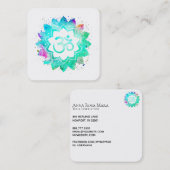 *~* Blue Green Lotus Flower Mandala om aum Symbol Vierkante Visitekaartje (Voorkant / Achterkant)