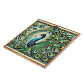 Blue Green Majestic Peacock Golden Feathers Motif  Tegeltje (Zijkant)