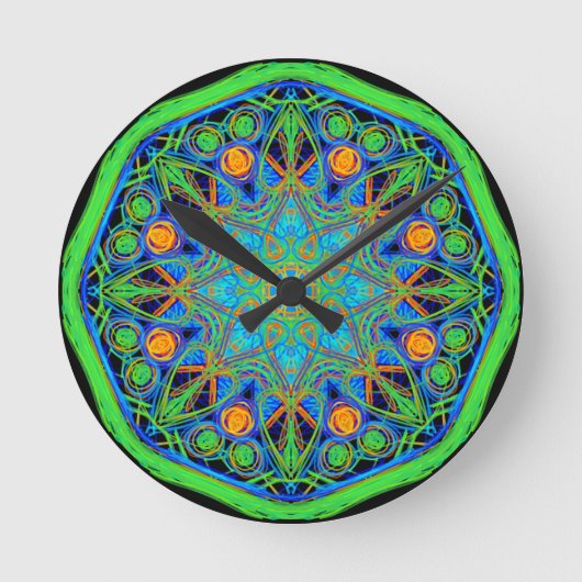 Blue Green Mandala Ronde Klok (Voorkant)