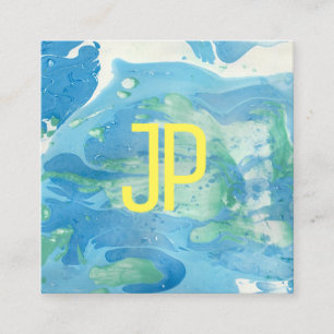 Blue Green Modern Abstract Monogram Sjabloon Vierkante Visitekaartje