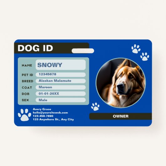 Blue Green Modern Dog ID-Label: eenvoudig en stijl Badge (Voorkant)