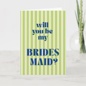Blue + Green Modern Stripe Bridesmaid Proposal Kaart (Voorkant)