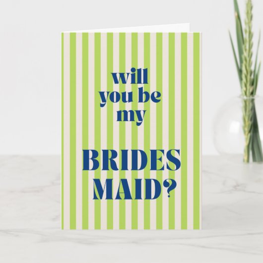 Blue + Green Modern Stripe Bridesmaid Proposal Kaart (Voorkant)