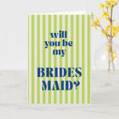 Blue + Green Modern Stripe Bridesmaid Proposal Kaart (Gele Bloem)