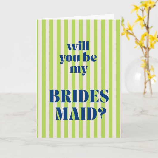 Blue + Green Modern Stripe Bridesmaid Proposal Kaart (Gele Bloem)