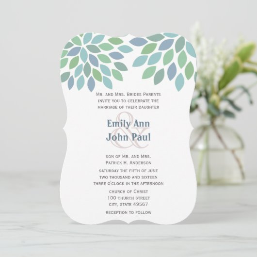Blue Green Modern Tree Wedding Invitation Kaart (Staand voorkant)