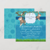 Blue & Green Monkey Fun Foto Verjaardag Uitnodigen Kaart (Voorkant / Achterkant)