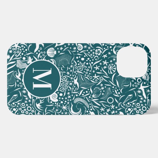 Blue Green Monogram Initiaal Ocean Pattern iPhone Hoesje (Achterkant horizontaal)
