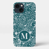 Blue Green Monogram Initiaal Ocean Pattern iPhone Hoesje (Achterkant)
