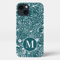 Blue Green Monogram Initiaal Ocean Pattern
