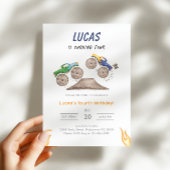 Blue & Green Monster Truck Birthday Party Kaart