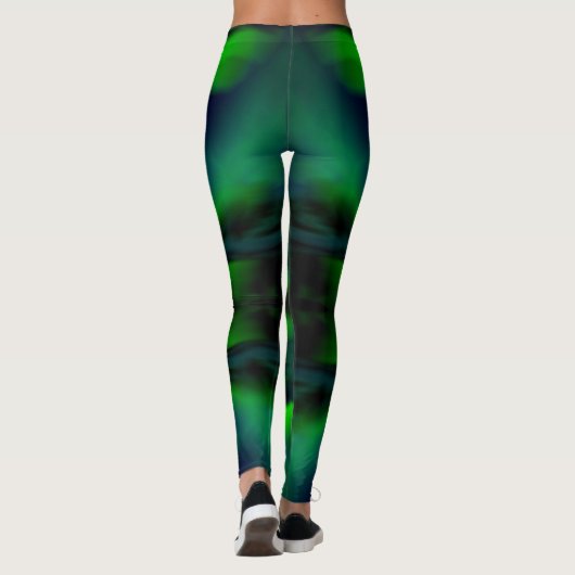Blue Green Northern Lights Abstract Art Patroon Leggings (Achterkant)