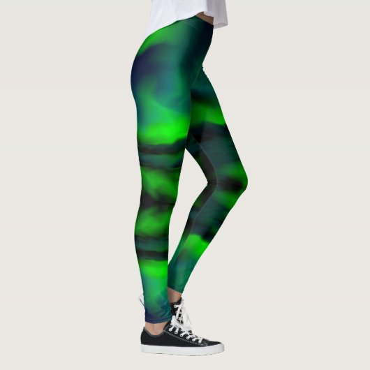 Blue Green Northern Lights Abstract Art Patroon Leggings (Rechts)