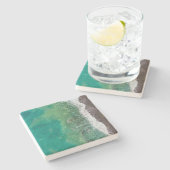 Blue Green Ocean Shore Uitzicht Stenen Onderzetter (Zijkant)