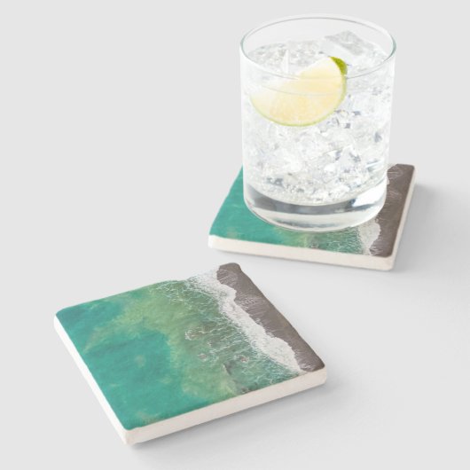 Blue Green Ocean Shore Uitzicht Stenen Onderzetter (Zijkant)