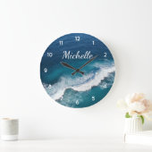 Blue Green Ocean Summer Beach Waves Aangepaste naa Grote Klok (Huis)