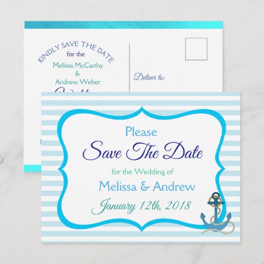 Blue Green Oceanic Anchor Save the Date Briefkaart (Voorkant / Achterkant)