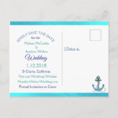 Blue Green Oceanic Anchor Save the Date Briefkaart (Achterkant)