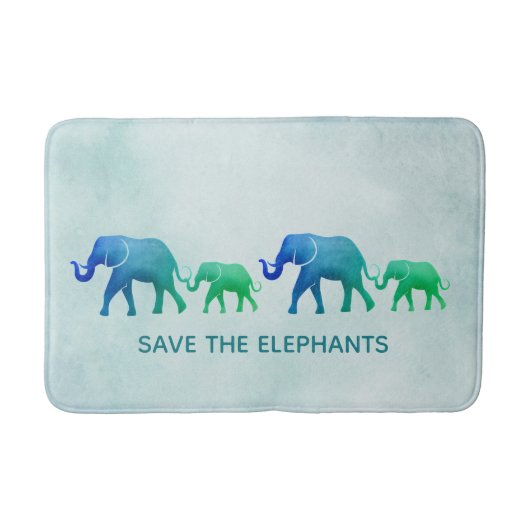 Blue Green Ombre Elephants Bath Mat (Voorkant)