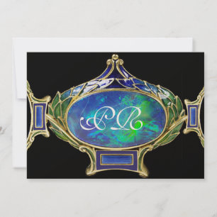BLUE GREEN OPAL, ART NOUVEAU GOLD JEWEL MONOGRAM KAART