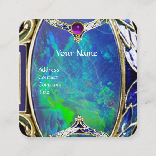 BLUE GREEN OPAL, ART NOUVEAU GOLD JEWEL MONOGRAM VIERKANTE VISITEKAARTJE (Voorkant)