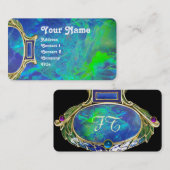 BLUE GREEN OPAL, ART NOUVEAU GOLD JEWEL MONOGRAM VISITEKAARTJE (Voorkant / Achterkant)