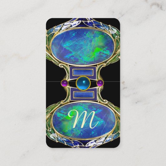 BLUE GREEN OPAL, ART NOUVEAU GOLD JEWEL MONOGRAM VISITEKAARTJE (Achterkant)