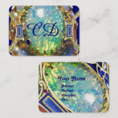 BLUE GREEN OPAL, ART NOUVEAU GOLD JEWEL MONOGRAM VISITEKAARTJE (Voorkant / Achterkant)