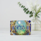 BLUE GREEN OPAL, ART NOUVEAU GOLD JEWEL MONOGRAM VISITEKAARTJE (Staand voorkant)