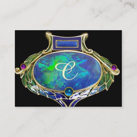 BLUE GREEN OPAL, ART NOUVEAU GOLD JEWEL MONOGRAM VISITEKAARTJE (Achterkant)
