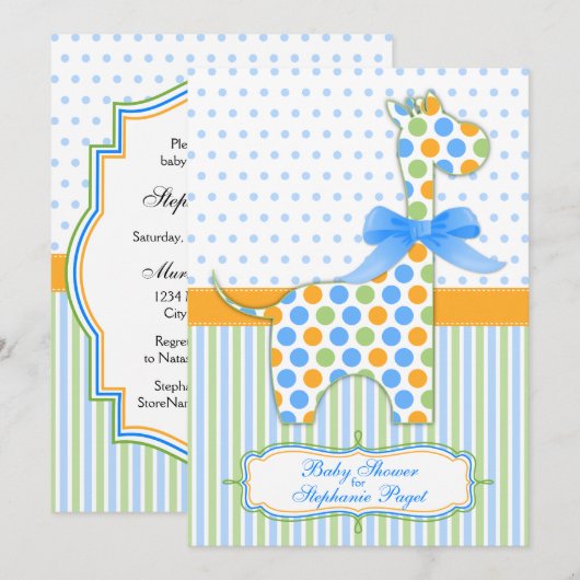 Blue Green Oranje Giraffe Baby shower Kaart (Voorkant / Achterkant)