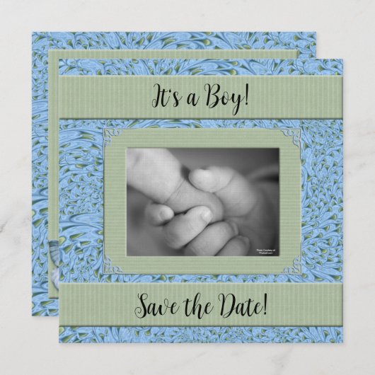 Blue Green Paisley Boy Baby shower Kaart (Voorkant / Achterkant)