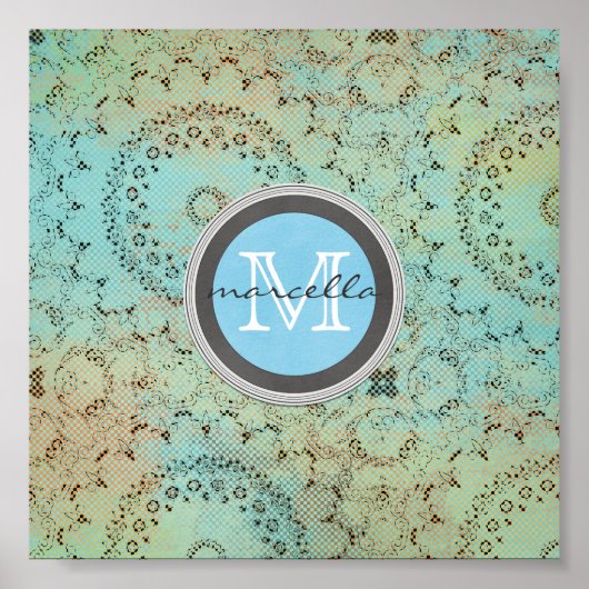 Blue Green Pattern Monogram Poster (Voorkant)