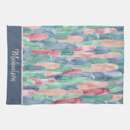 Blue Green Peach Waterverf Cacti Pattern Theedoek (Horizontaal)