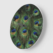 Blue Green Peacock Feather Gepersonaliseerd fotokl Grote Klok (Hoek)