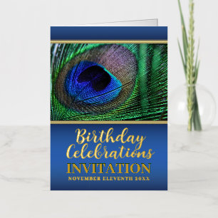 Blue Green Peacock Feather Special Event Birthday Folie Feestdagenkaart