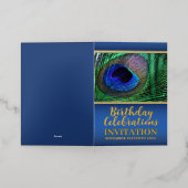 Blue Green Peacock Feather Special Event Birthday Folie Feestdagenkaart (Buiten Laag)