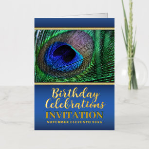 Blue Green Peacock Feather Special Event Birthday Folie Feestdagenkaart