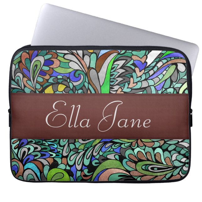 Blue Green Peacock Groovy-laptopcomputer sleeve (Voorkant)