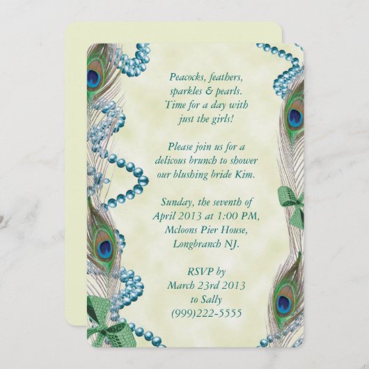 Blue/Green Peacock Invitation Kaart (Voorkant / Achterkant)