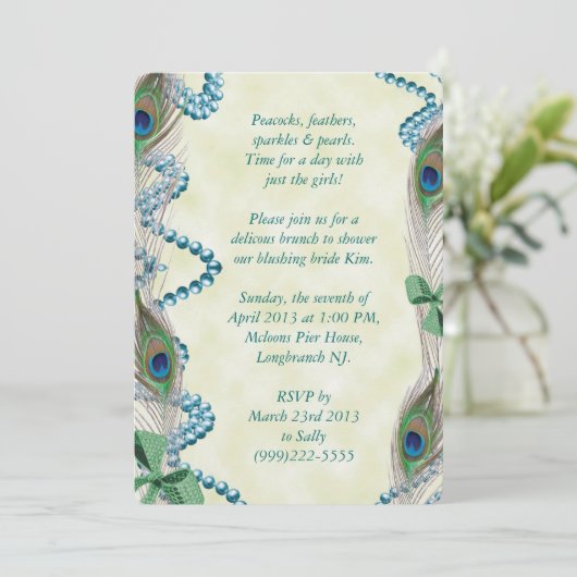 Blue/Green Peacock Invitation Kaart (Staand voorkant)
