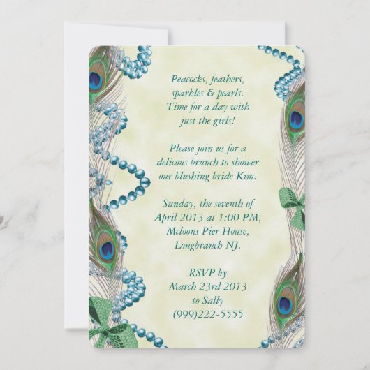 Blue/Green Peacock Invitation Kaart (Voorkant)