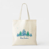 Blue Green Pine Trees Winter Merry KerstTas Tote Bag (Achterkant)