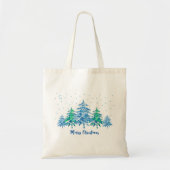 Blue Green Pine Trees Winter Merry KerstTas Tote Bag (Voorkant)