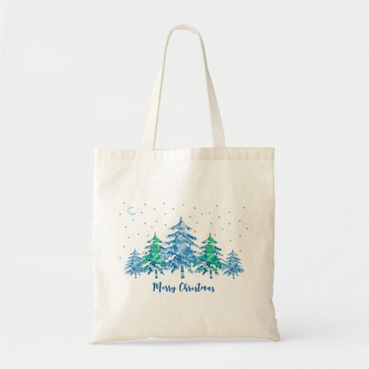 Blue Green Pine Trees Winter Merry KerstTas Tote Bag (Voorkant)