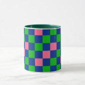 Blue Green Pink Checkered Pattern Design  Mok (Midden)