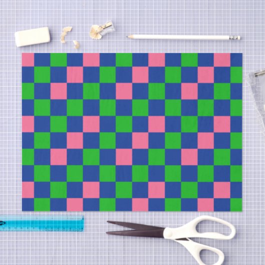 Blue Green Pink Checkered Pattern Design  Tissuepapier (Craft)