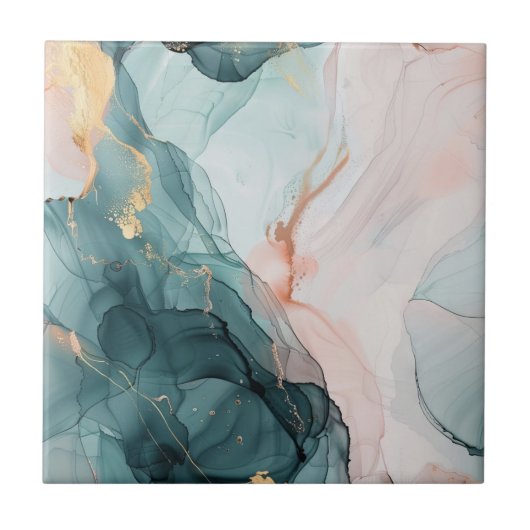 Blue, Green, Pink Marble Effect Ceramic Tile Tegeltje (Voorkant)